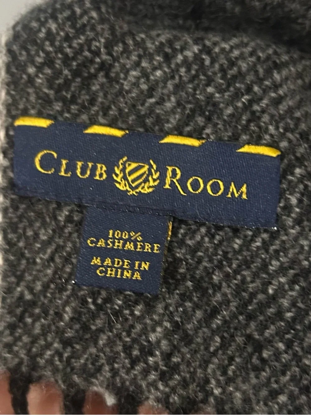 Club Room 100% Cashmere Charcoal Gray Fringe Scarf Reversible Luxury Unisex